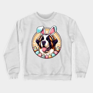 St Bernard Enjoys Easter with Bunny Ears and Joy Crewneck Sweatshirt